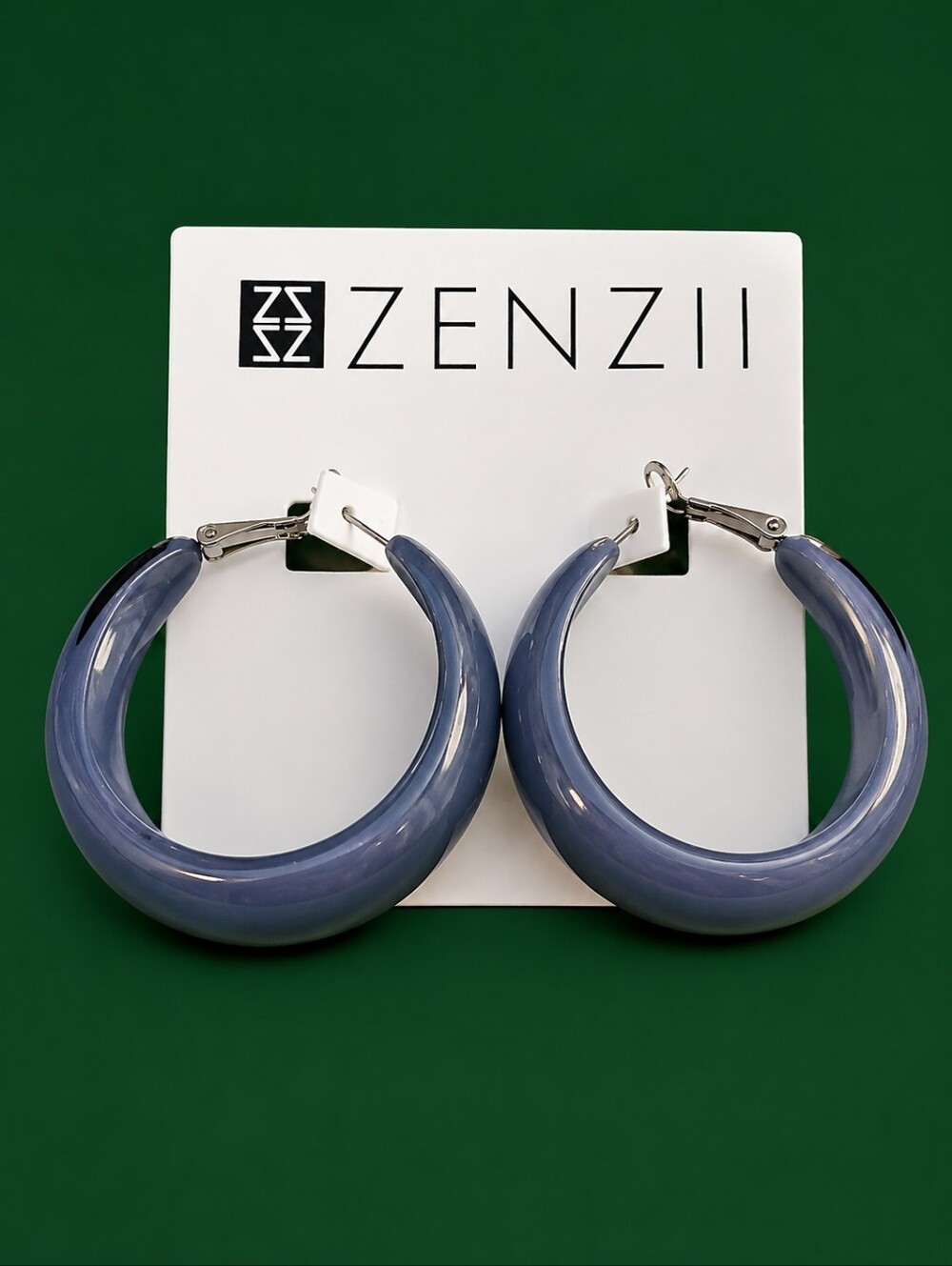 ZENZII Large Grayish Blue Mod Acrylic Hoop Earrings